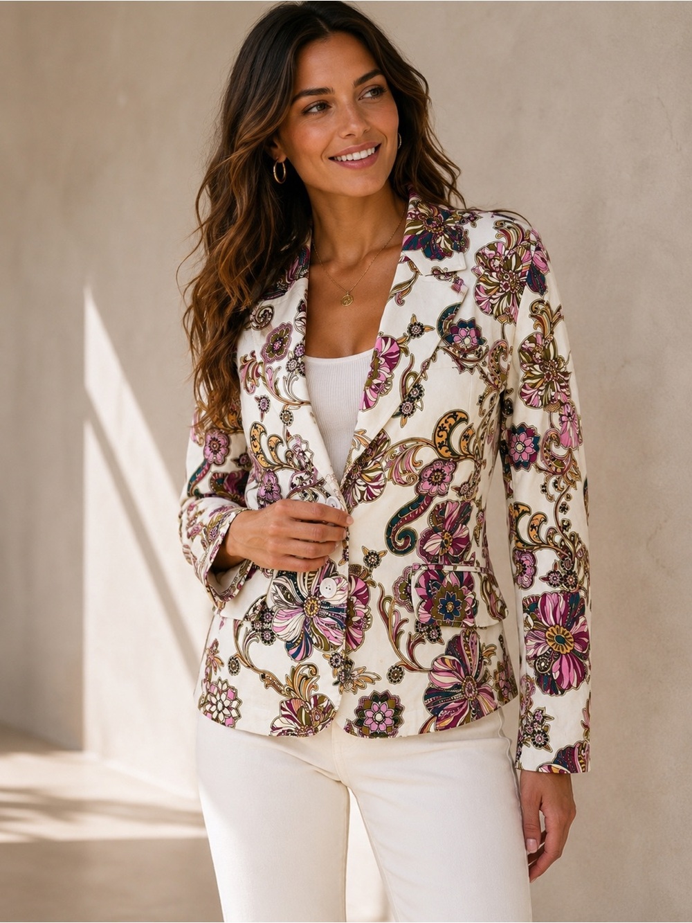 Robert Graham Paisley Floral Stretch Cotton Tailored Blazer Jacket Size 10